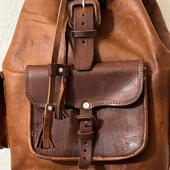 Vintage Handmade Genuine Leather Backpack Brown Rucksack Travel Bag Unisex Boho - Picture 3 of 12